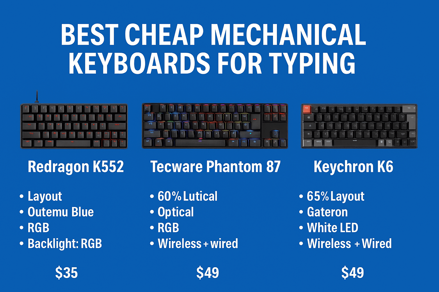 Best Cheap Mechanical Keyboards for Typing 2025 - Comparison